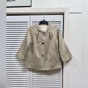 Kate Spade Gold, Black, and Cream Micro-Houndstooth Swing Jacket - Size Small